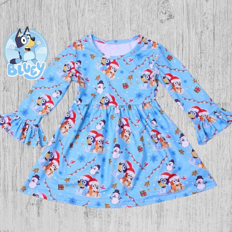 BLUEY CHRISTMAS PUPPY Girl Long Sleeve Short Sleeve Dress | Etsy