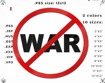 No War Embroidery Design – Peace Symbol Machine File (Digital Download)