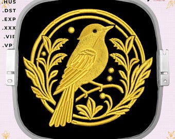 Golden Bird Machine Embroidery Design. A gift for a loved one.
