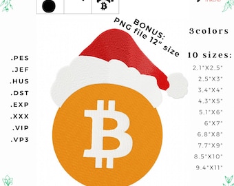 Crypto Christmas Embroidery Design – Coin with Santa Hat, Digital Currency Style + A3 PNG Bonus