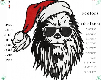 Chewbacca Merry Christmas embroidery design. Star Wars design