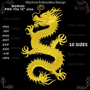 Chinesischer Drache, Maschinenstickerei, 10 Größen (PES, JEF, HUS)