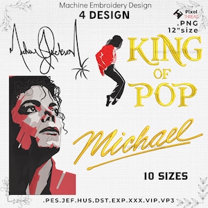 Michael Jackson King of Pop Embroidery Design Bundle (4 Designs) PNG Bonus