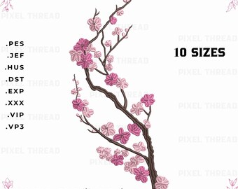 Sakura Cherry Blossom Machine Embroidery Design, Japanese Floral Branch (10 Sizes)