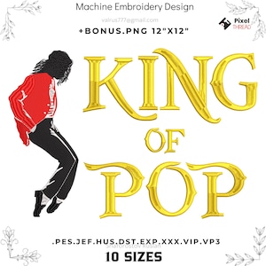 King of Pop Embroidery Design, Retro Dance Silhouette, Music Legend Style, Machine Embroidery File