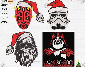 Star Wars Christmas Machine Embroidery Designs: 4 Festive Characters (Digital Download)