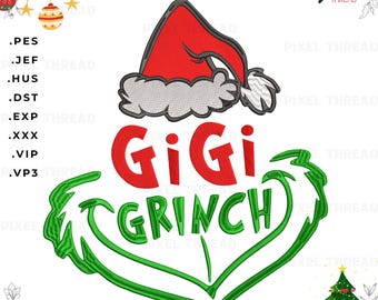GiGi Grinch Machine Embroidery Design: Festive Holiday Applique (10 Sizes)