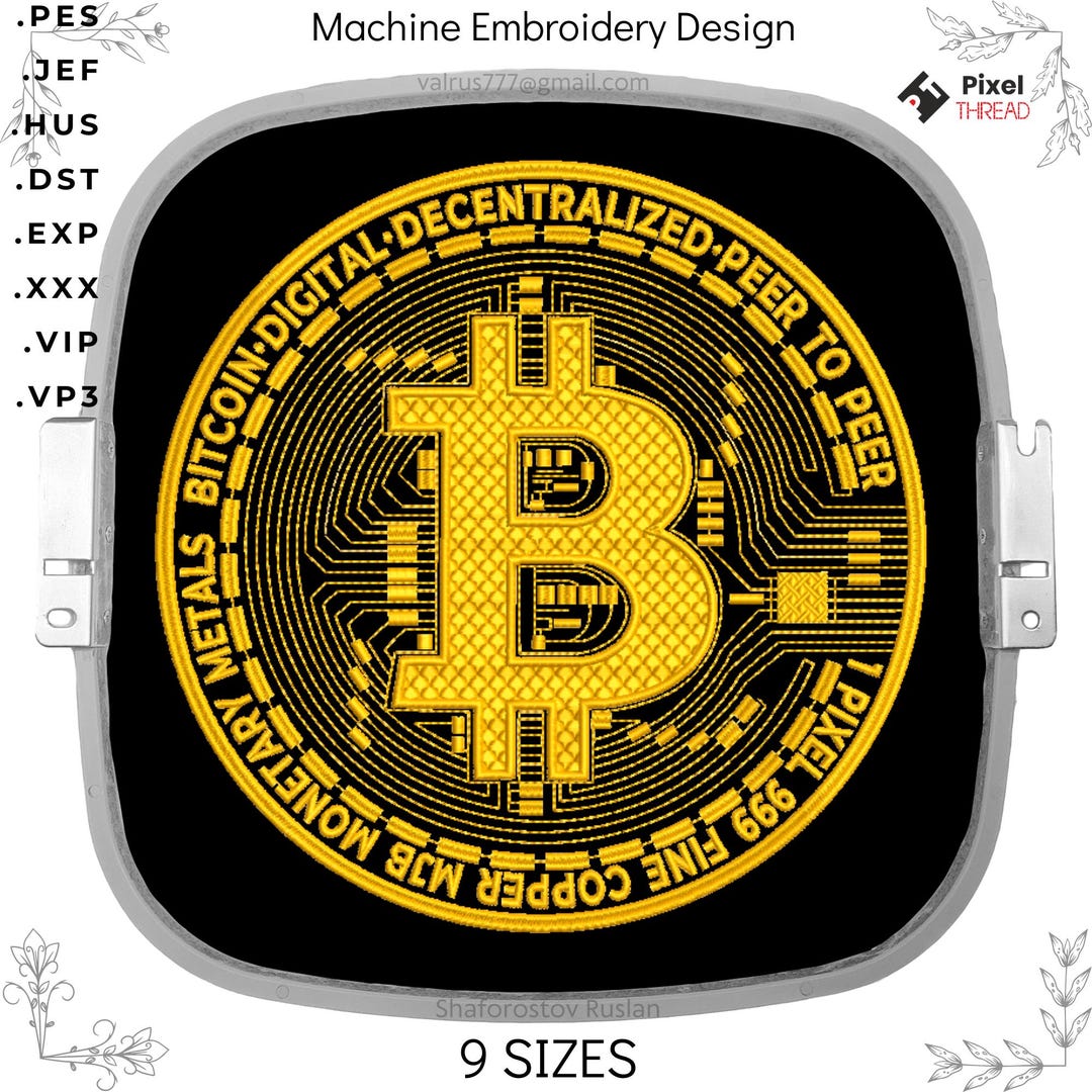 Gold Bitcoin Embroidery Design: Cryptocurrency Lover Gift (digital ...