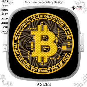 Gold Bitcoin Embroidery Design: Cryptocurrency Lover Gift (Digital Download)