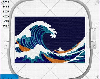 Storm at sea,boats on the waves machine embroidery design