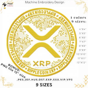 XRP Token Embroidery Design – Crypto Coin Patch (Digital Download)