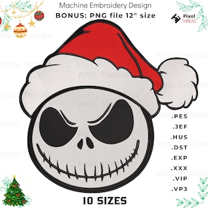 Jack Skellington Santa Hat Machine Embroidery Design (10 Sizes)