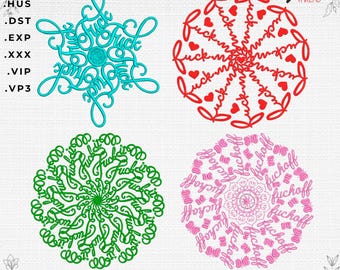 Obscenity Machine Embroidery Design, Dirty Words, 4 Designs (Digital Download)