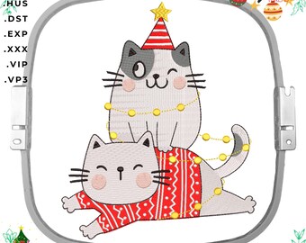 Cats Christmas. Christmas machine embroidery design,  a gift for the whole family.