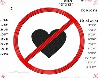 No Love Heart Embroidery Design – Anti Valentine Breakup Symbol (Digital Download)