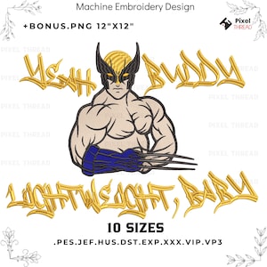 Diseño de bordado estilo cómic de Wolverine, letras de grafiti (descarga digital)