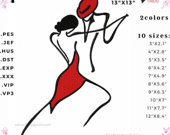 Couple Dance Embroidery Design – Romantic Ballroom Dancer Machine Embroidery File + 13x13 PNG – 10 Sizes