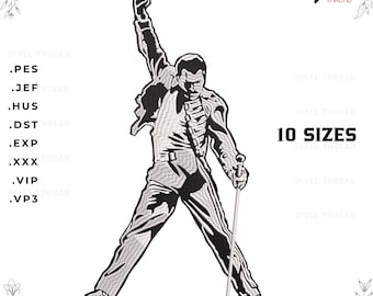 Freddie Mercury Embroidery Design, Rock Legend PES File, Music Lover (Digital Download)