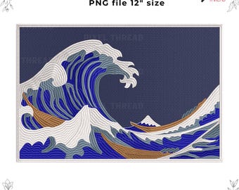 Wave Machine Embroidery Design: Storm at Sea, 5 Colors (Digital Download)
