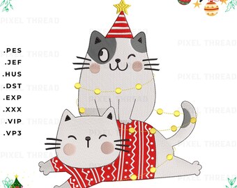 Cats Christmas Machine Embroidery Design, Festive Feline Holiday Pattern (Digital Download)