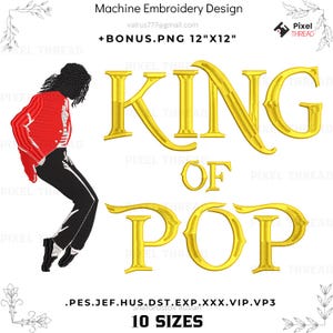 King of Pop Dance Embroidery Design, Retro Music Legend Silhouette, 10 Sizes