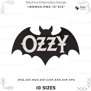 Stickdatei mit Fledermaus-Logo und Text – Gothic-Halloween-Stickdatei + 13x13 PNG – 10 Größen