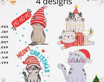 Сhristmas cats 4 designs machine embroidery design. New Year's designs for your whole family