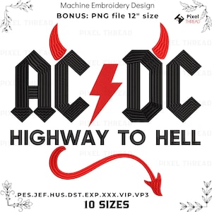 Rock Devil Machine Embroidery Design: Gothic Letters, Lightning Bolt (Digital Download)