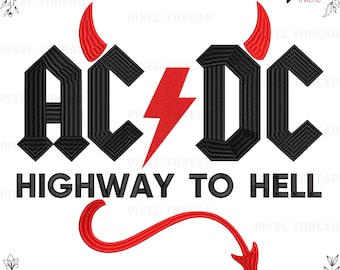 Rock Devil Machine Embroidery Design: Gothic Letters, Lightning Bolt (Digital Download)