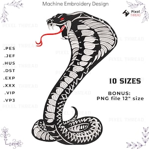 Cobra Snake Machine Embroidery Design pes jef hus dst exp xxx vip vp3 10 Sizes