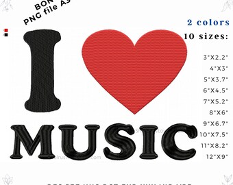 I Love Music Embroidery Design – Heart Quote Machine File (A3 PNG Bonus)