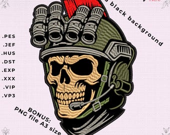 Skull Military Embroidery Design – Tactical Helmet NVG Patch (Digital Download)