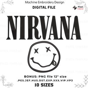 Nirvana Smiley Face Embroidery Design (Digital Download) 10 Sizes