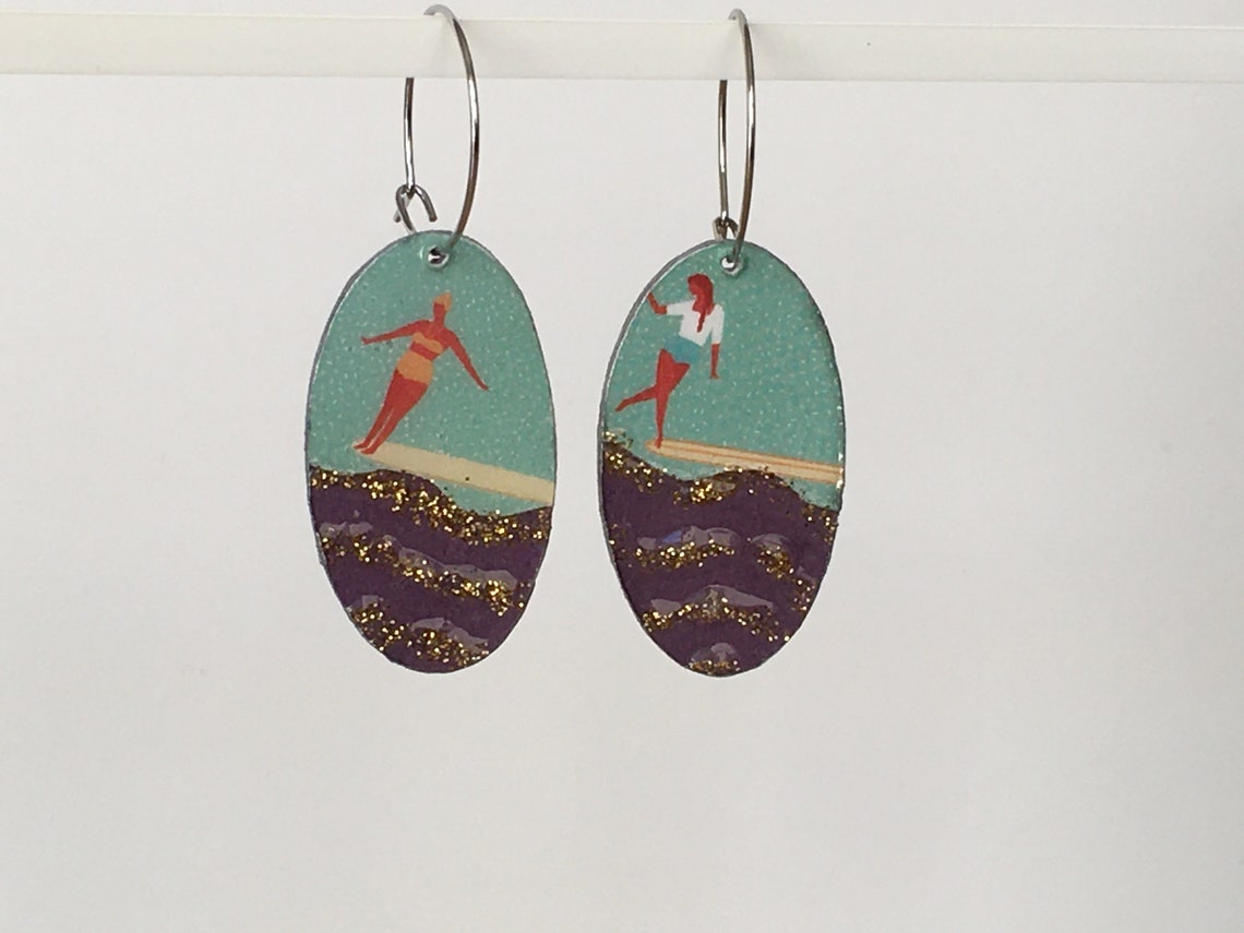 Handmade Surfer Girl Earrings in Purple Dangle Earrings Etsy UK