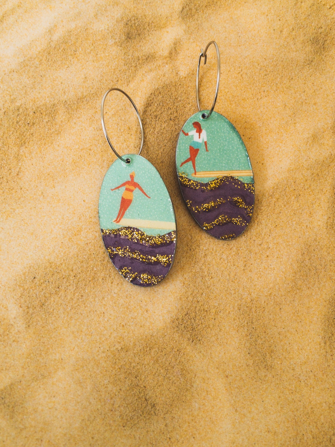 Handmade Surfer Girl Earrings in Purple Dangle Earrings Etsy UK