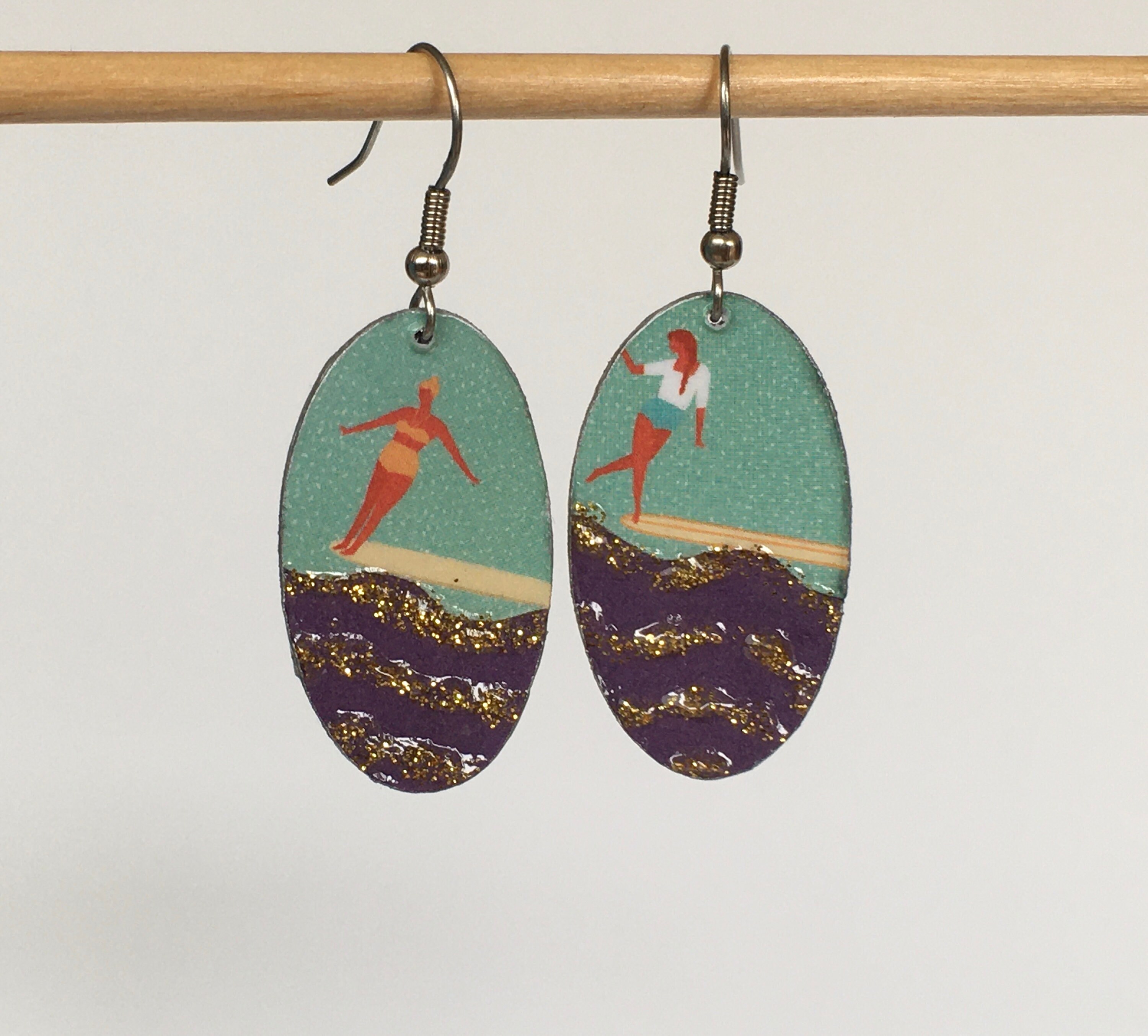 Handmade Surfer Girl Earrings in Purple Dangle Earrings Etsy UK