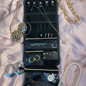 Vegan Leder Kleine Reise Schmuck Organizer Tasche - Schwarz