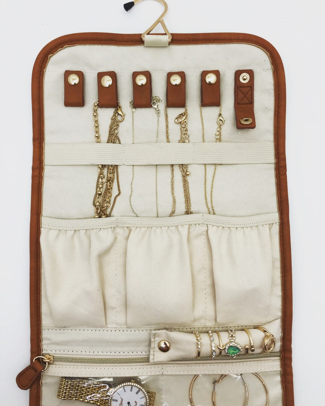 Vegan Leather Medium Travel Jewelry Organizer Bag COGNAC Etsy