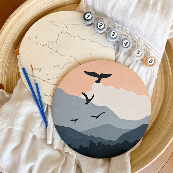 Round Paint by Number, Minimalist Paint Predrawn Canvas for Painting for  Adults, Paint by Numbers Kit With Round Frame Birds 