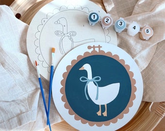 SILLY GOOSE paint by number kit, paint and sip, paint party, craft kit, diy kit, spring decor, embroidery decor, diy wall art, country goose