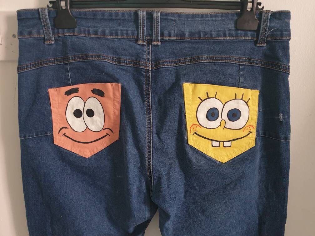 Spongebob squarepants Jeans. Spongebob and Patrick painted Etsy
