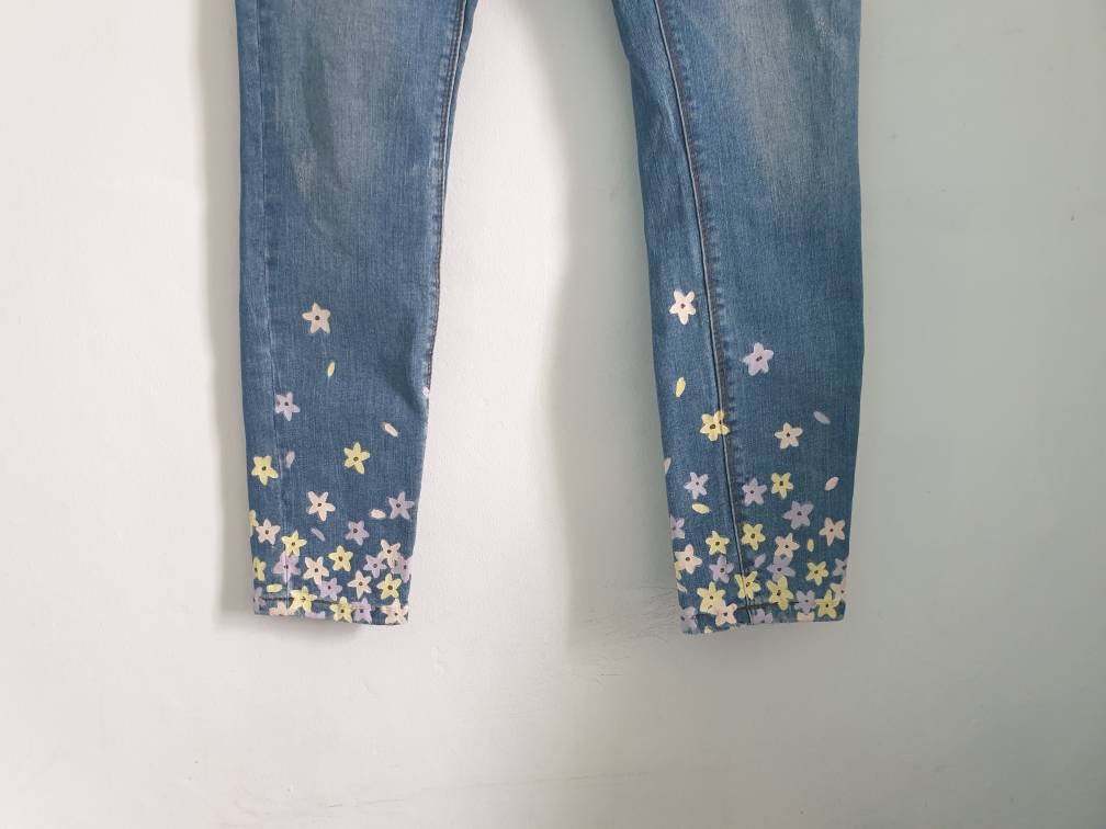 Flower Gradient Painted on Skinny Jeans ...... Hand Painted - Etsy UK