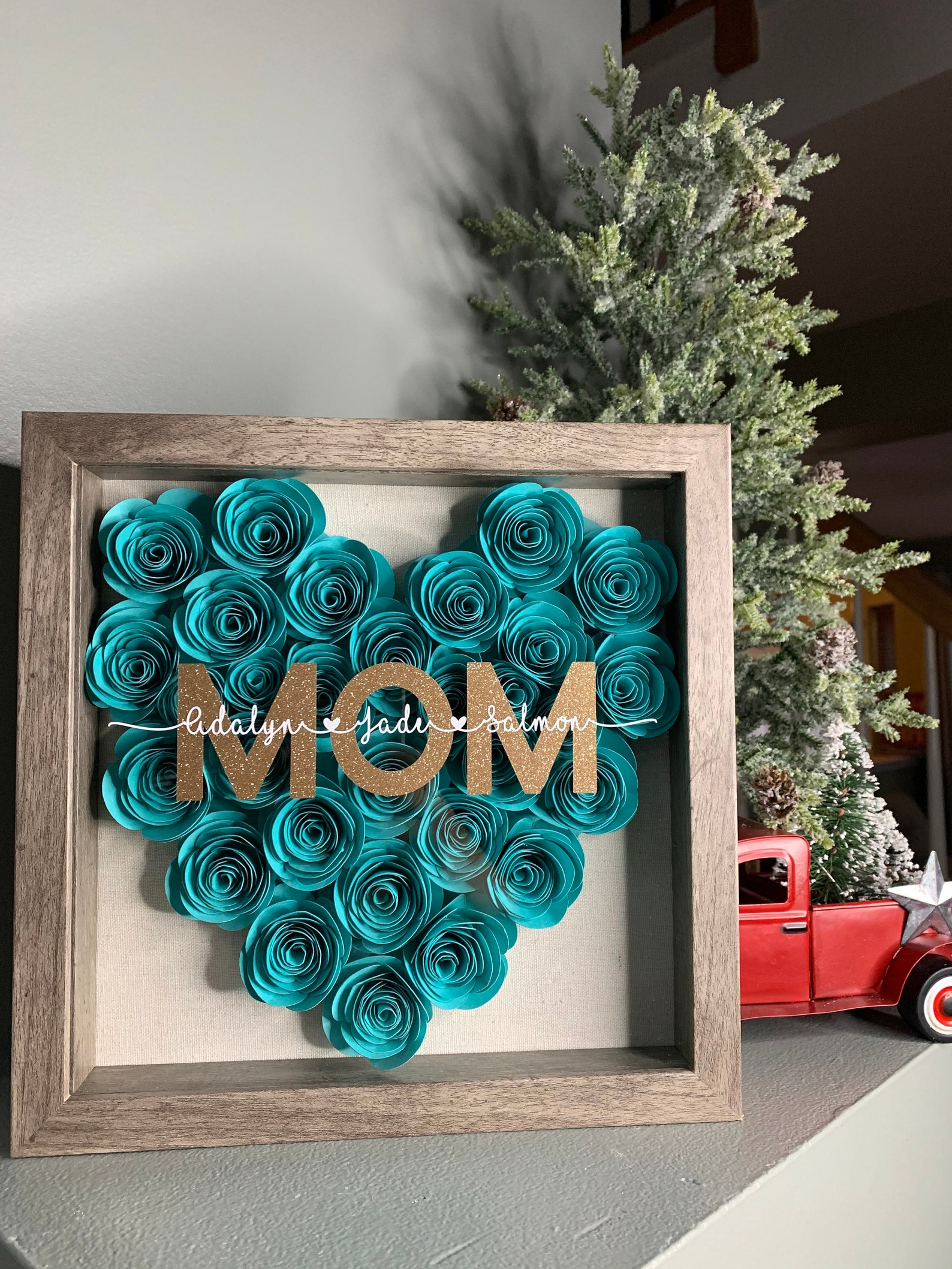 Mom Shadow Box Paper Flower Shadow Box Heart Shadow Box Mom Etsy