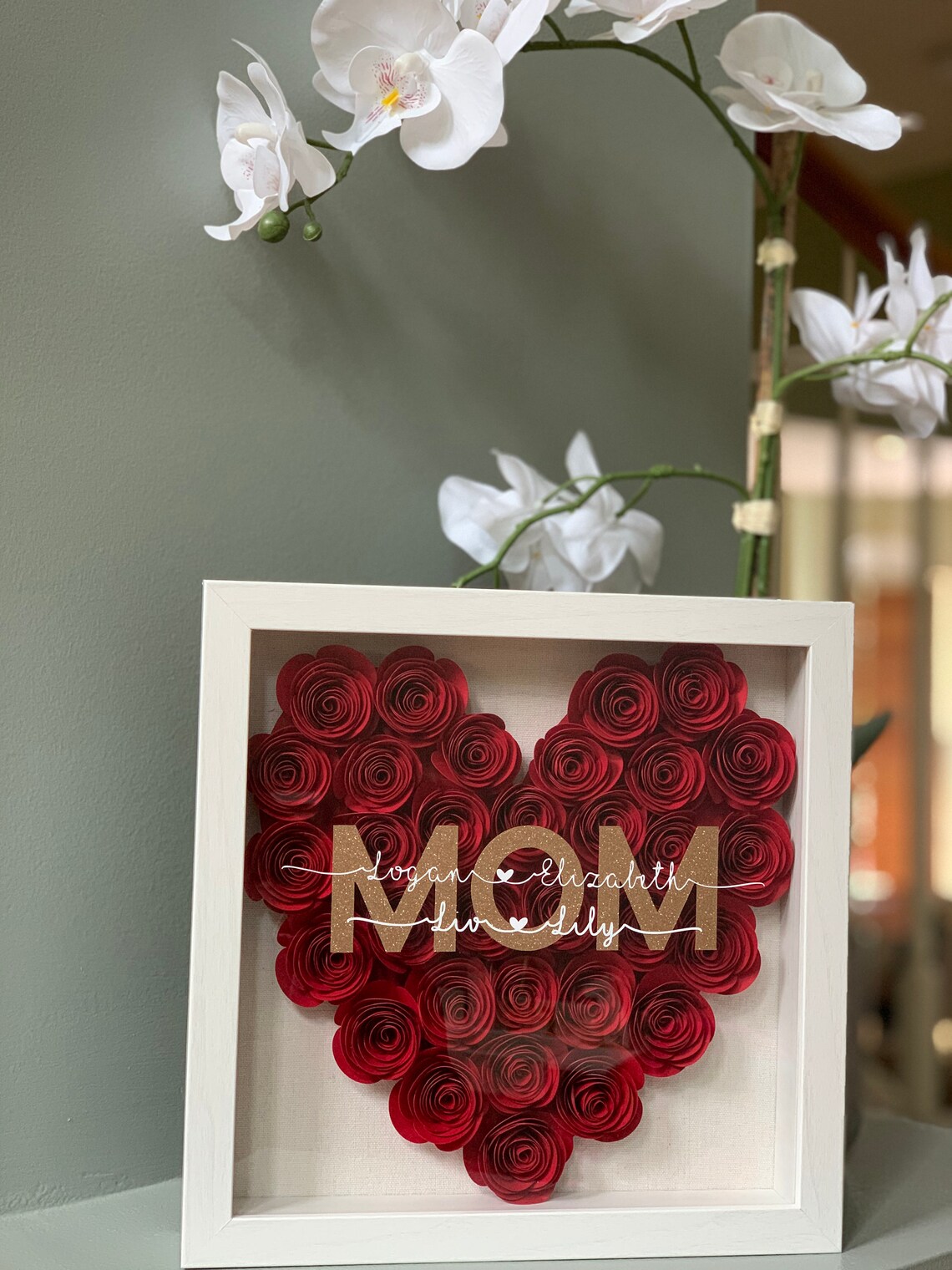 Mom Shadow Box Paper Flower Shadow Box Heart Shadow Box Mom Etsy