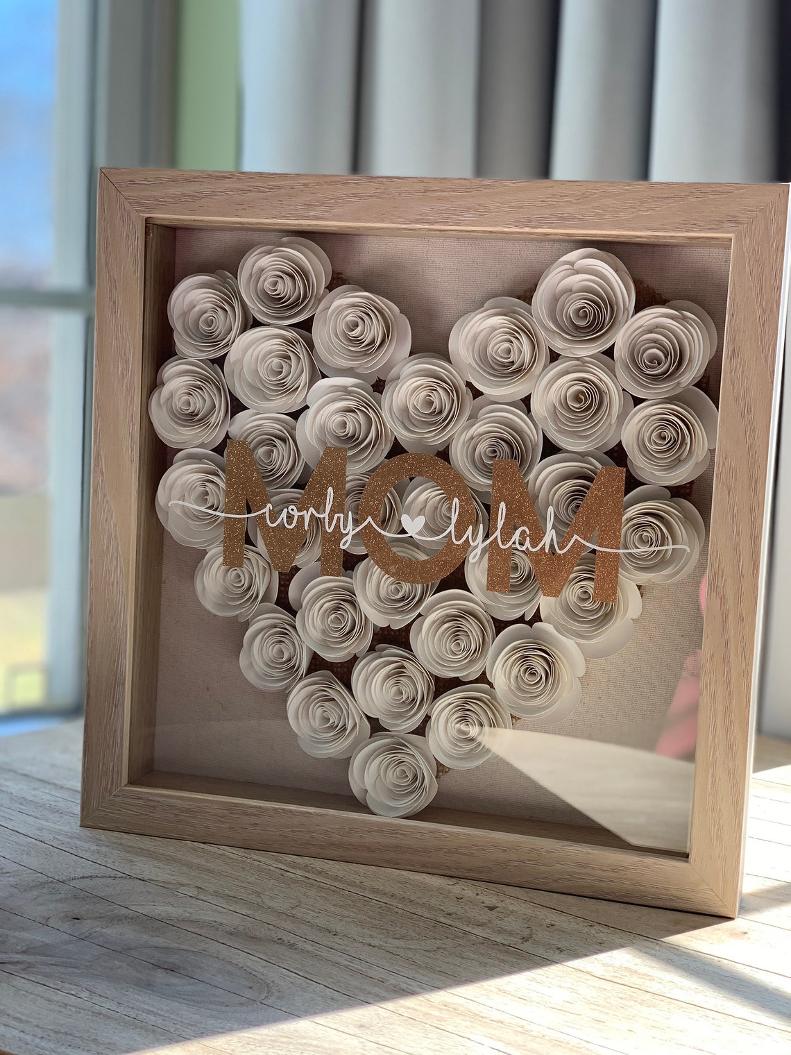 Mom Shadow Box Paper Flower Shadow Box Heart Shadow Box Mom Etsy