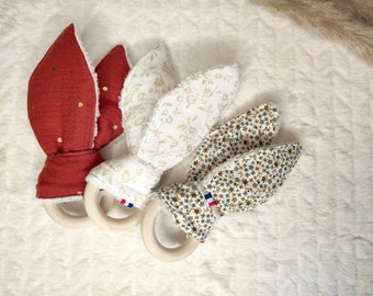 Customizable Fabric Rabbit Rattle | Baby toy | Birth gift | teething ring