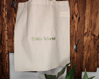 Borsa tote ricamata "Hello World" | Borsa shopper personalizzata