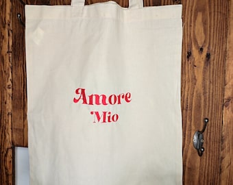 Tote bag brodé "Amore Mio" | Sac fourre tout personnalisé | Cadeau saint Valentin