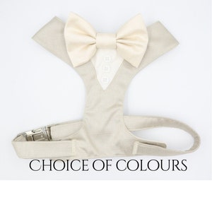 Tuxedo Wedding Dog Harness in Beige Natural Linen Colour Silk Satin Ivory Bow Wedding Tuxedo CHOICE of COLOURS Ring Pillow ADD On Best Dog