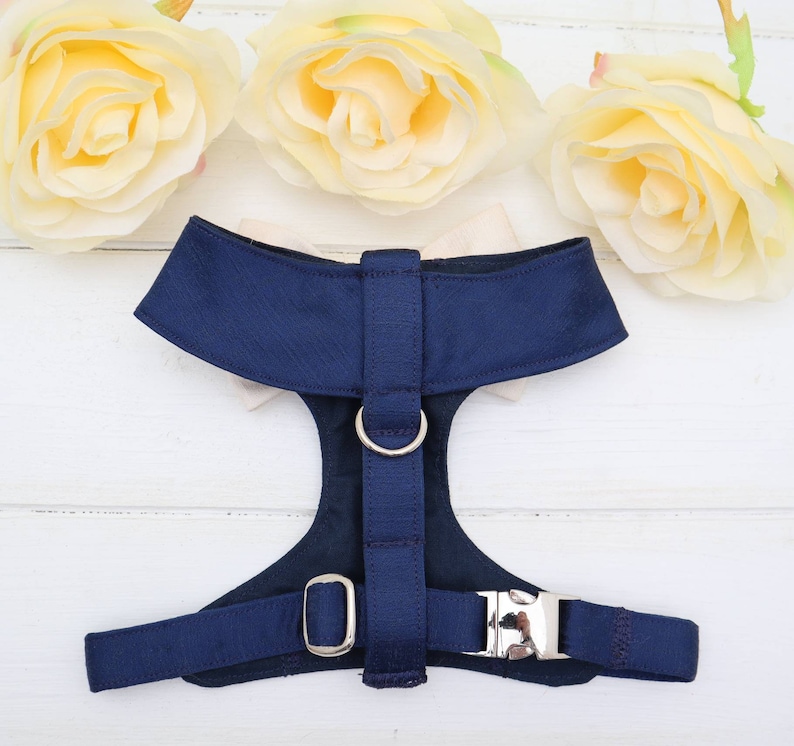 Tuxedo Wedding Dog Harness in Shot Silk Satin Cute Bow Navy Blue Sage Bow Wedding Dog Tuxedo Outfit Chest Harness CHOICE of COLOURS image 9